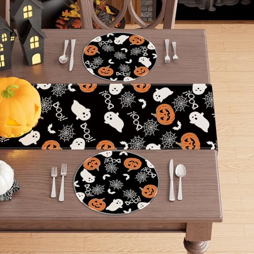Halloween Ghost Pumpkin Round Placemats Set of 4 Table Decor 14x14Inch (4 Count)