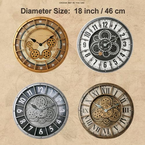 18 Inch Wall Clock with Moving Gears