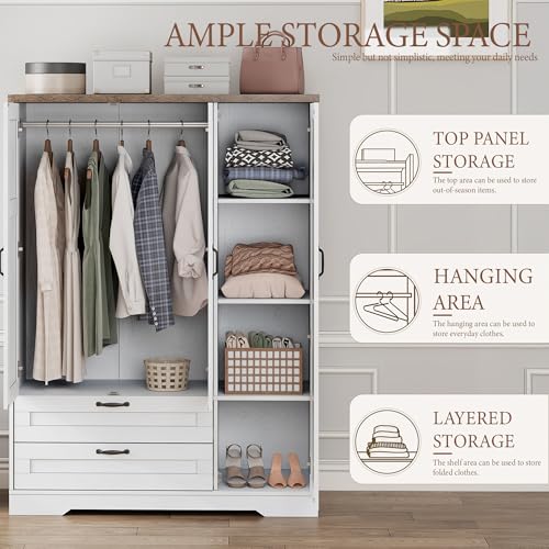 62" Wooden Armoire Wardrobe Closet with Mirror