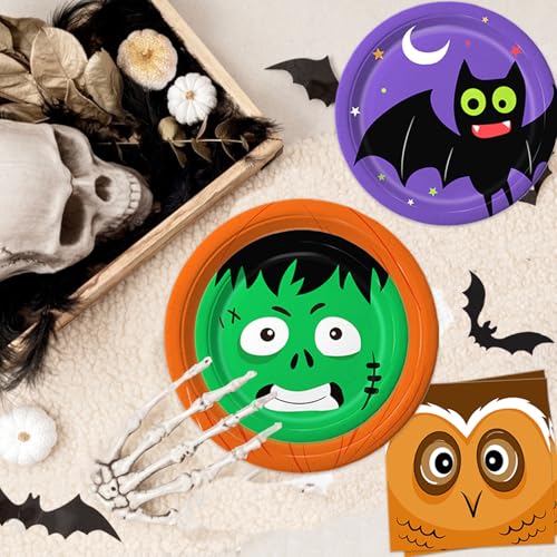 105PCS Halloween Paper Plates Ghosts Pumpkin Skull Spider Web Design for Halloween Party Decorations Supplies (105 Count)