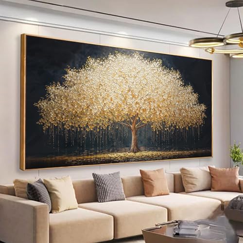 Large Wall Art Gold Tree Of Life Artwork Canvas Art Wall Decor Painting Prints Gold Tree Large Abstract Wall Decor Picture For Living Room Bedroom Home Office Artwork 29" X 58" With Framed