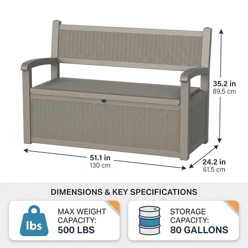 75 Gallon Storage Bench Deck Box Outdoor Indoor