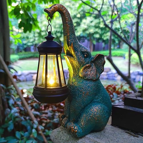 JOYBEE Garden Statues Elephant with Solar Lantern Outdoor Decor