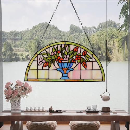 Half Moon Stained Glass Window Hanging Tiffany Style 16" x 8" Half