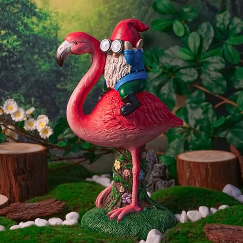 Solar Flamingo Gnome Garden Decor Statue