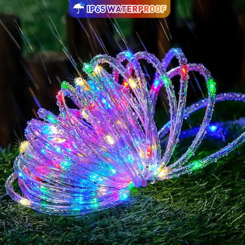 2 Pack 100 LED Solar Rope Lights Outdoor (66 Foot)
