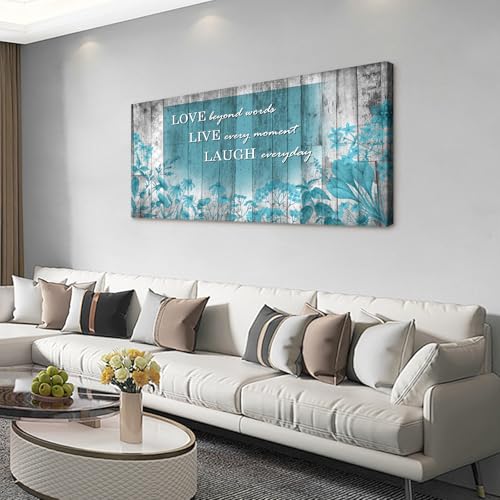 S07050 Wall Art Motivational Quotes Canvas Prints 1 Panels Teal Flowers Abstract Pictures Paintings Stretched and Framed for Living Room Bedroom Kicthen Office Artwork