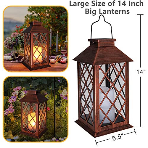 14" Solar Lanterns Outdoor Garden Lantern Waterproof LED Flickering Flameless Candle Mission Lights for Table
