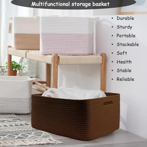 Cotton Rope Woven Basket with Handles for Shelves