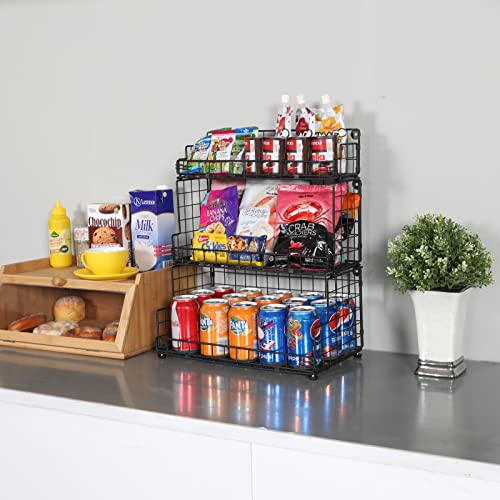 Stackable Wire Basket 3 Tier Countertop& Wall Mounted Metal Storage Basket for Kitchen Pantry Cabinet