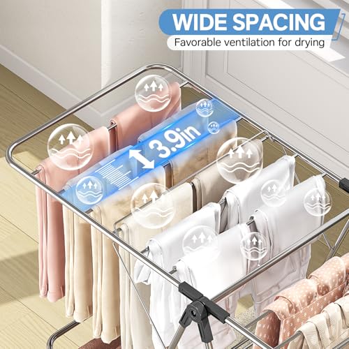Large Stainless Steel Clothes Drying Rack with 4 Wings