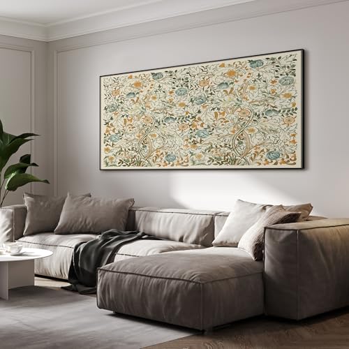 36"x72" Extra Large Framed Wall Art Vintage Botanical Floral with Golden and Teal Leaves