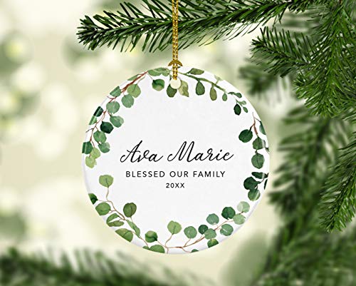 Personalized Round Ceramic Porcelain Christmas Ornament Keepsake Adoption New Baby Gift