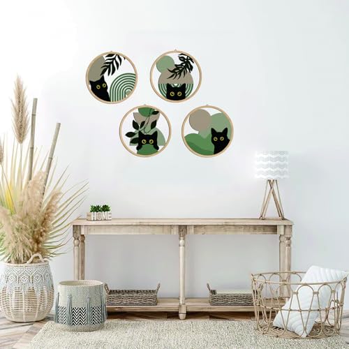 Sage green Cat Wall Art Sage green C at Room Decor Aesthetic (4 Count)