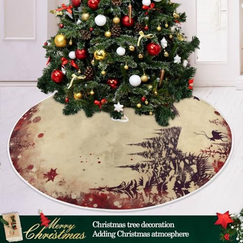 Vintage Red Elk Christmas Tree Skirt
