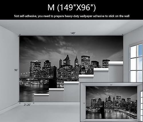Black New York City Wallpaper Brooklyn Bridge Wall Mural for Bedroom (99.2 Sq Ft)
