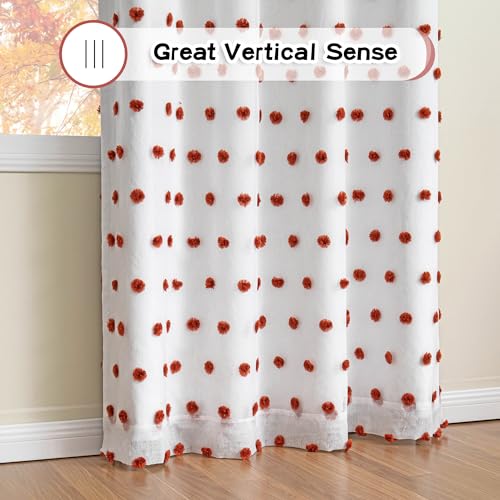 Blackout Bohemian Curtains for Living Room 95 Inch Long Nursery Curtain for Sliding Door Grommet 100% Room Darkening Bedroom Drapes with Brick Red Pom Pom Sheer 50 x 95 in (2 Count)