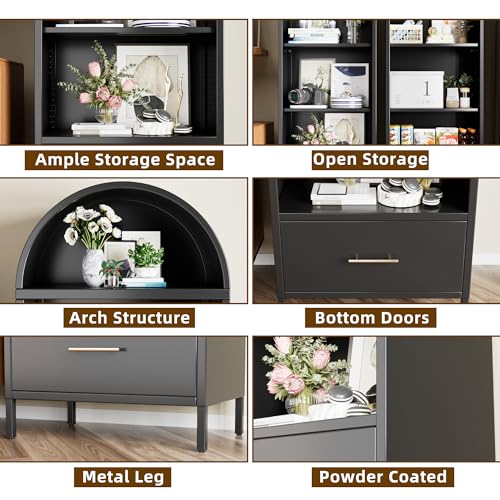 Metal Arched Bookcase with Drawer and 2 Adjustable Shelves