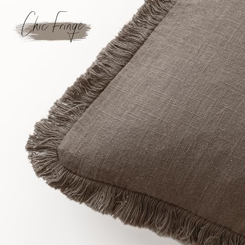 Decorative Linen Fringe Throw Pillow Covers 20×20 Light Coffee (2 Count)