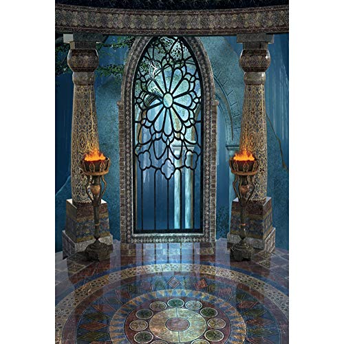 6x8ft Medieval Castle Backdrop for Photoshoot Portrait Pillar Torch Gothic Stone Tower Ancient Old Fortress Interior Photography Background Halloween Party Decor Wallpaper Photo Studio Props