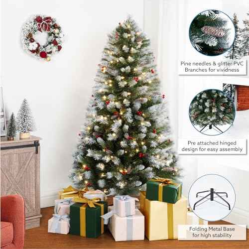 Vancouver 7.5ft Frosted Prelit Artificial Christmas Tree with Pine Cones