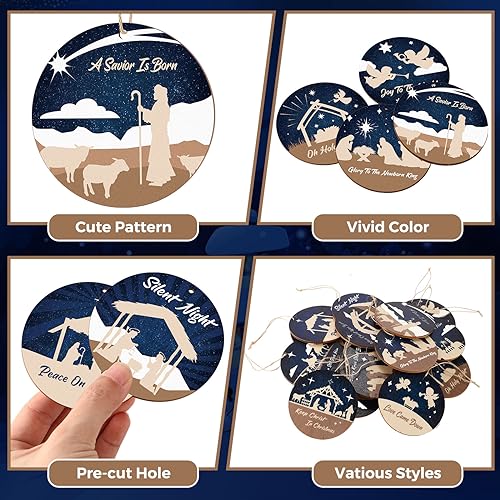 60 Pcs Christmas Ornaments Nativity Scene Wooden (60 Count)