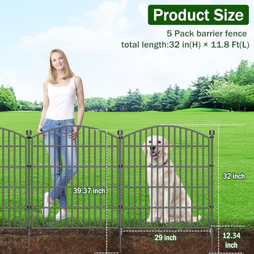 5 Panel No Dig Decorative Garden Fence with Gate 32" H x 11.8'L Dog Barrier (6.69 Sq Ft)
