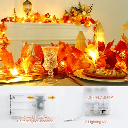 2 Pack Fall Garland with 6.5FT LED Lights (6.5 Foot)