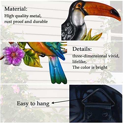 Metal Bird Wall Decor Toucan Tropical Outdoor Wall Art Suitable for Indoor and Outdoor Garden Fence Patio Decor. (2 Count)