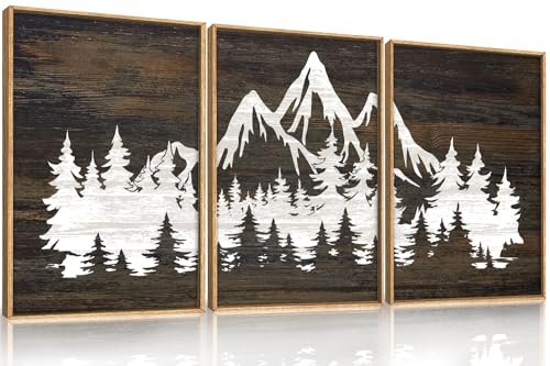 Large Mountain Tree Framed Canvas Wall Art Set (3 Count)