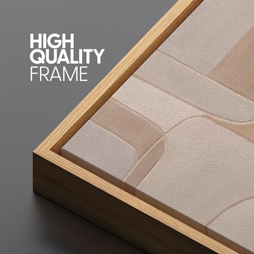 Large Framed Canvas Print Wall Art Abstract Beige and Taupe Geometric Mid