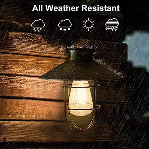 Solar Lantern Outdoor Hanging Light Metal Farmhouse Solar Lamp with Warm White Edison Bulb Design for Garden Yard Patio Proch Decor