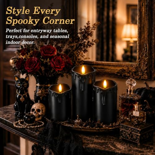 Black Drip Real Wax Flameless Candles with Remote Timer