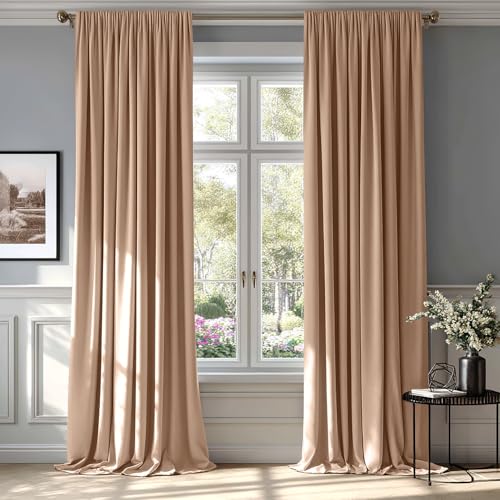 Blush Beige Blackout Velvet Curtains Drapes 96 Inch Long 52"x96" (2 Count)