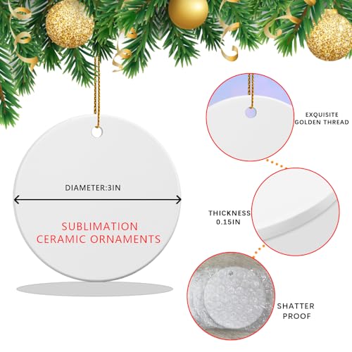 50 PCS Ceramic Sublimation Ornament Blanks Bulk 3 Inch White Round Crafts DIY Personalized Printed Home Porcelain Paintable Christmas Decorations (50 Count)