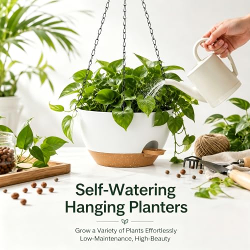 12 Inch Self Watering Hanging Planters 2 Pack (2 Count)