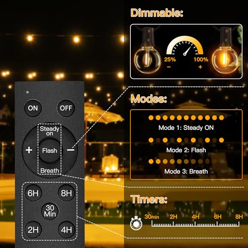 35FT 16 Bulbs Solar String Lights Outdoor Waterproof with Remote (35 Foot)