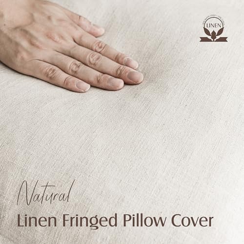 Decorative Linen Fringe Throw Pillow Covers 20×20 Inch (2 Count)