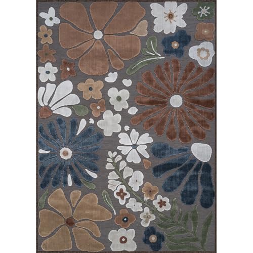 Outdoor Rug 6x9 Modern Floral Tropical Area Rugs for Outdoor and Indoor Patio Easy to Clean Non Shedding Living Room Porch Garden Washable Outside Carpet (58.5 Sq Ft)