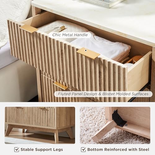 32" Large Fluted Nightstand with 3 Drawers Set of 2 (2 Count)