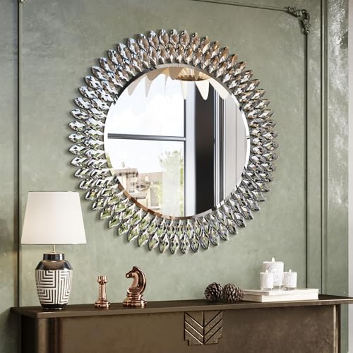 28" Jeweled Luxury Round Decorative Wall Mirror