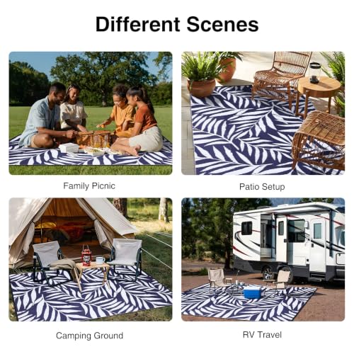 Outdoor Rug 8x10 ft Waterproof Reversible Leaf Mat