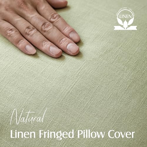 Decorative Linen Fringe Throw Pillow Covers 18×18 Light Green (2 Count)