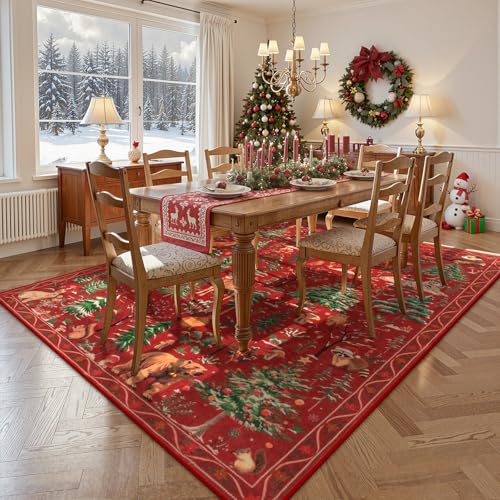 Christmas Area Rug 8x10 Red Animal Living Room Carpet Bedroom Rug (80 Sq Ft)