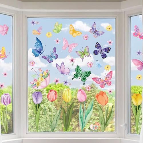 83 PCS Summer Window Clings Spring Flower Window Stickers Decorations for Glass Windows