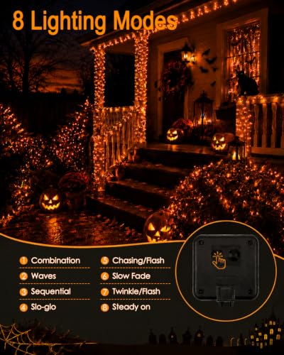 Solar Halloween String Lights Outdoor 2Pack 80FT 200LED Orange Fairy Lights (2 Count)