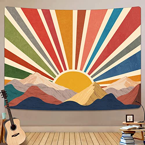 Sun Tapestry Boho Mountain Abstract Wall Hanging Tapestries Small Sunrise Sunset Western Retro Tapestrys Hippie Aesthetic Vintage Geometric Rainbow Tapastry's Indie Living Room Dorm
