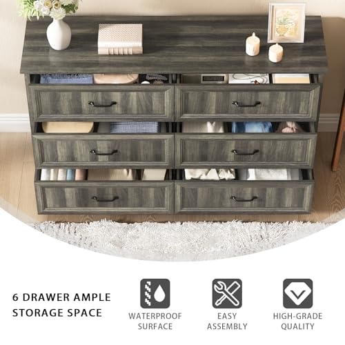 Farmhouse 6 Drawer Dresser for Bedroom