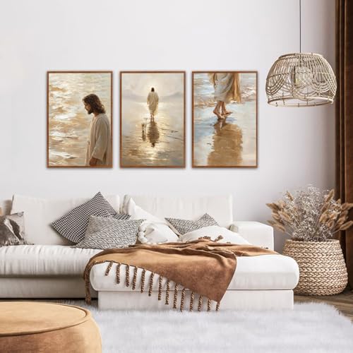 KAlRNE Large Jesus & Sheep Wall Art Christian Bible Decor Set (3 Count)