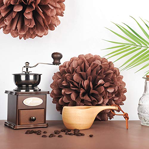 10" Brown Tissue Pom Poms DIY Tissue Paper Flowers for Birthday Wedding Baby Shower Tea Party Dessert Table Decoration (18 Count)